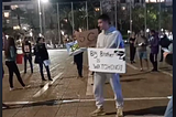 Protesters at Rabin Square, Tel Aviv, 11.04.2020 (Facebook Live screenshot)