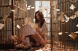 Caged Women surrounded with love letters