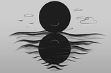 Illustration of two circles, one above water with an upturned smile, the other a reflection in waves with a down-turned smile