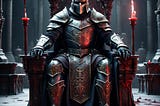 A king Knight sitting in his throne with blood pooling around
