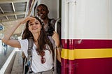 Two women on a train