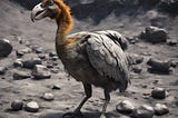 Dodo bird standing on an asteroid in space.