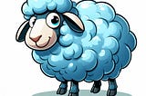 A cartoon caricature of a blue sheep.