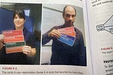 Kristin Skinner and Peter Merholz holding four (4) attribute cards each, photos from their book, “Org Design for Design Orgs”