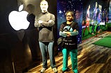 photo of woman in black tshirt posing with a wax figure of steve jobs at Johnnie’s Wax Museum, Shimla, India