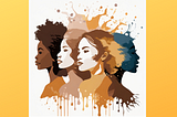 Multiple women, different skin colors, facing different directions, paint splash style