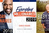 Comparing the 2018 version and the 2019 version of the book, “Everyday Millionaires: How Ordinary People Built Extraordinary Wealth — and How You Can Too,” with Chris Hogan listed as the author, to 2022’s “Baby Steps Millionaires: How Ordinary People Built Extraordinary Wealth — and How You Can Too,” with Dave Ramsey listed as the author.