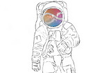 A hand drawn image of an astronaut, with Apple’s “Apple Intelligence” logo superimposed on its helmet.