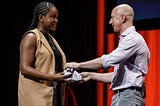 Just Do It Award — presented to Kim Hill by Jeff Bezos at Amazon All Hands — March 2018