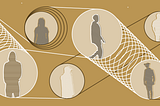 An abstract illustration of several individuals shown in profile connected in a complex network