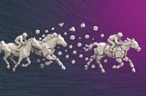 Minimalist architectural illustration of horse riders moving through stages of fragmentation, symbolising how paradigms drift and systems gradually change over time.