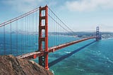 Golden Gate Bridge with San Francisco at the horizon