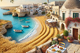 Immagine generata con tutti gli stereotipi turistici della Puglia