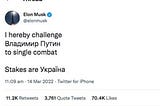 Elon Musk Challenge Putin to a 1v1 Combat!