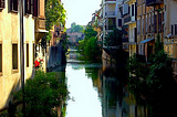 A view down the waterways of Padova, Italy