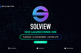 Solview IDO Is Coming — November 16th, 1:00 PM UTC
