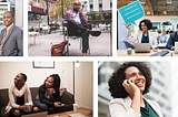 Examples of stock photography from nappy.co showing people of color in professional settings.