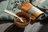 Viston Tea “Genmaicha” bag and loose leaf tea in a bowl.