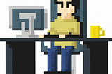 Un développeur devant son ordinateur (pixel art)