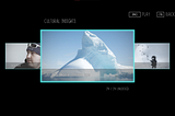 The Cultural Insights menu of Never Alone. Three videos are visible onscreen; the one in the center is selected, highlighting it to be much larger than the the other two. The selected video is “No More Thick Ice.”
