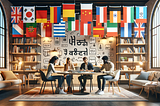 four people on the table studying languages