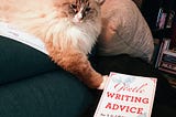 A Ragdoll cat paw pointing to Chuck Wendig’s book, Gentle Writing Advice