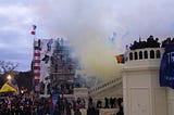 Tear gas is visible outside the US Capitol on the afternoon of January 6, 2021.