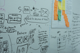 A blurred image of Milthon’s office board, it contains postits and drafts