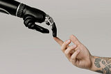 Robot hand touching human hand