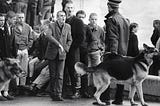 Working-class skinheads taunting police in Southend in 1981.