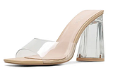 Square Open Toe Block Heel Sandals-Clear