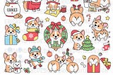 Christmas corgi clipart set Cute corgi digital clipart Kawaii puppy Planner clipart Christmas printables Vector graphic Holiday illustration
