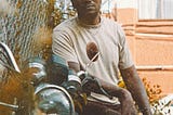 The author on a motorcycle.