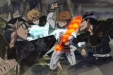 Asta, Luck, and Magna protect their squadmate, Finral, from his brother Langris.