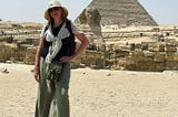 Author in front of sphinx in Cairo, Egypt.