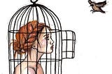 Image about girl in 💓 FeeLinGs♔..ArTs..⚤ by Sarah on Pinterest — girl inside a cage looking out at a bird flying