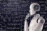 A robot with mathematics in background