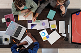 People in a meeting — view from above