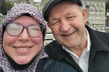 Me and my husband (Sadik) in Istanbul, March 2023. It was humid yet cool so my glasses kept fogging up! Photo by H F Sylaj.