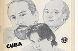 Playbill program cover for Cuba and His Teddy Bear. It features drawings of the three stars in character — Robert De Niro, Burt Young and Ralph Macchio.