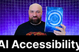Accessible.org founder Kris Rivenburgh holding up his book next to “AI Accessibility”.