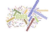Words about data modeling scattered like a cloud… data, requirements, understanding, business, rules, discussion, and more