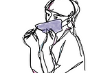 Illustration of a person removing a mask.