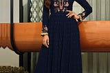 Blue Georgette Anarkali Suit With Thread Work And Sequin