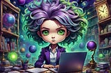 overwhelmed business woman sitting at a desk in the Business Witch Academy