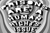 distorted swirl pattern background. warped block text says “PRISONS ARE A HUMAN RIGHTS ISSUE“