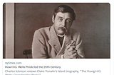 Tweet from New York Times Books. “With Jules Verne and the publisher Hugo Gernsback, H.G. Wells invented the genre of science fiction.” Accompanied photo of H.G. Wells