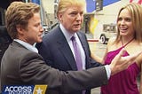 Still photo from Trump’s infamous “Access Hollywood” tape where former president talked about abusing women. Humor. Satire. Justice. Women’s Right.