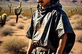 A cowboy with a porn moustache wears the latest and greatest poncho made from a trash bag. He uses an old, frayed extension cord as a belt. He’s making a face like some poop is stuck in his moustache, which is very likely considering that it is a porn moustache. He walks through a desert with many cactuses. None are bearing fruit this year.