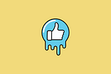 A blue thumbs up Like icon from facebook melting on a soft yellow background.